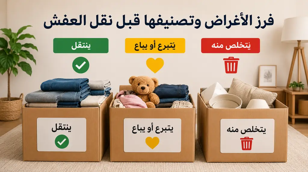 ترتيب العفش عند النقل 1 فرز الأغراض وتصنيفها قبل نقل العفش